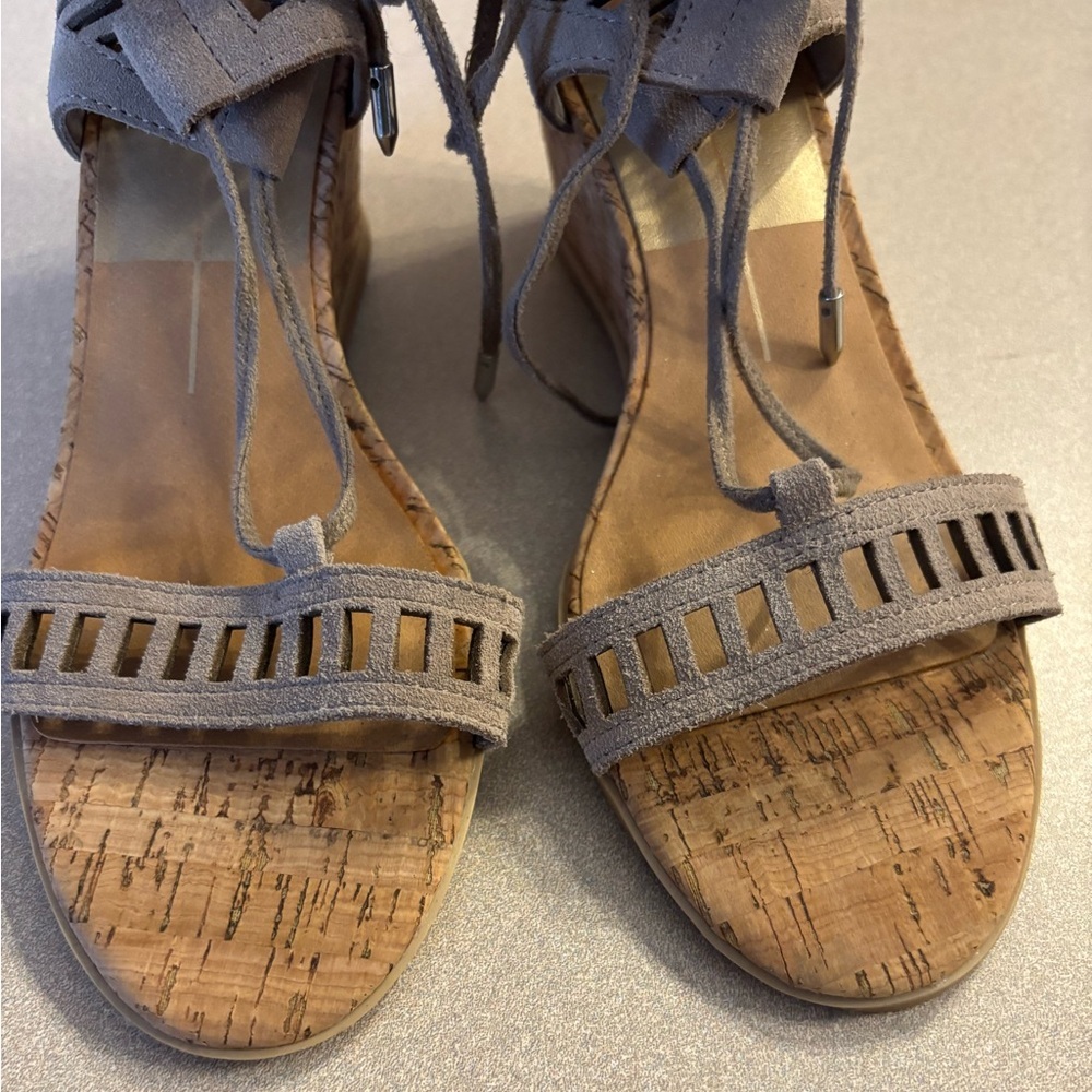 Dolce Vita Loraine Ghillie Beige Lace-Up Gladiator Wedges - Picture 2 of 9